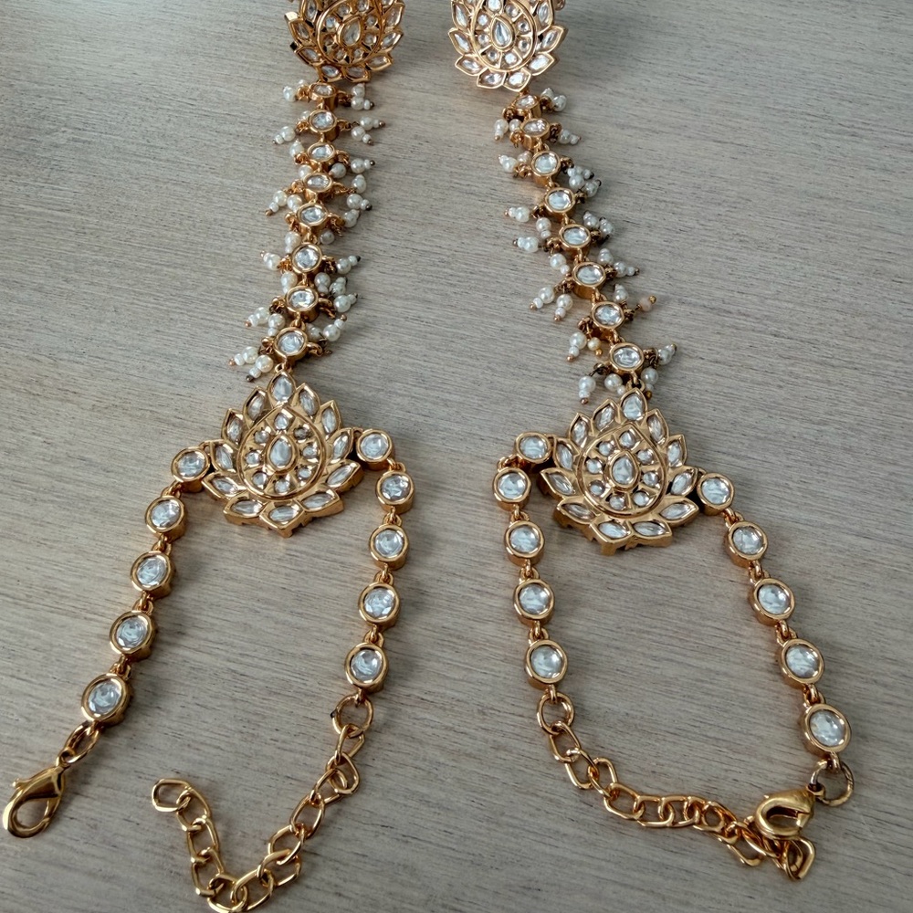 Elegant Gold and White Hand Chain Jewelry